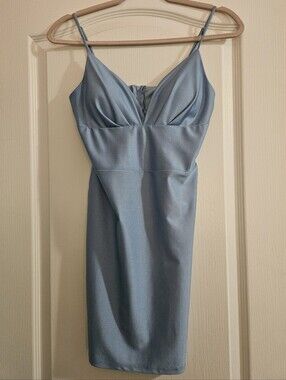 Satin Spaghetti Strap Mini Dress in Light Blue